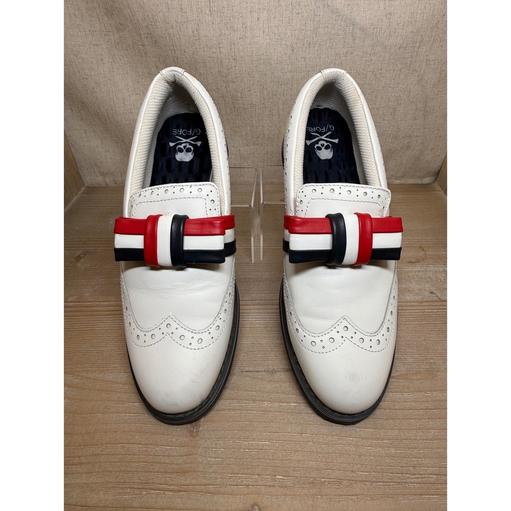 G/FORE Womens Size 8 Gallivanter Golf Shoes Red White Blue Leather Wingtip Bow